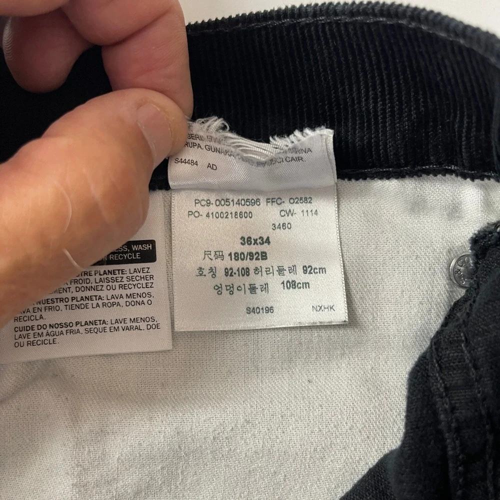 Levis 514 Pants Mens 36x34 Black Straight Fit Corduroy Pinwale Preppy Casual